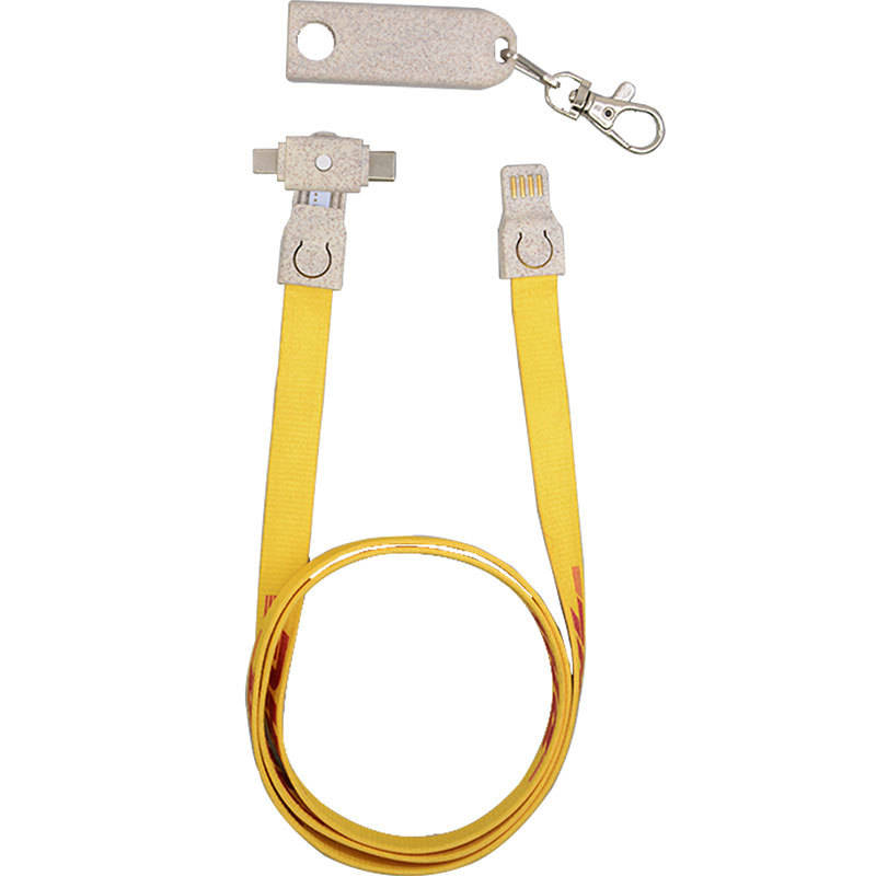 Wheat Straw Eco-friendly 3 In 1 Lanyard Charging Cable