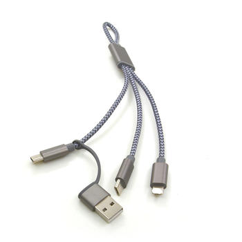 Nylon Braided 3 In 1 Multi Pin Charging Cable With USB Adapter