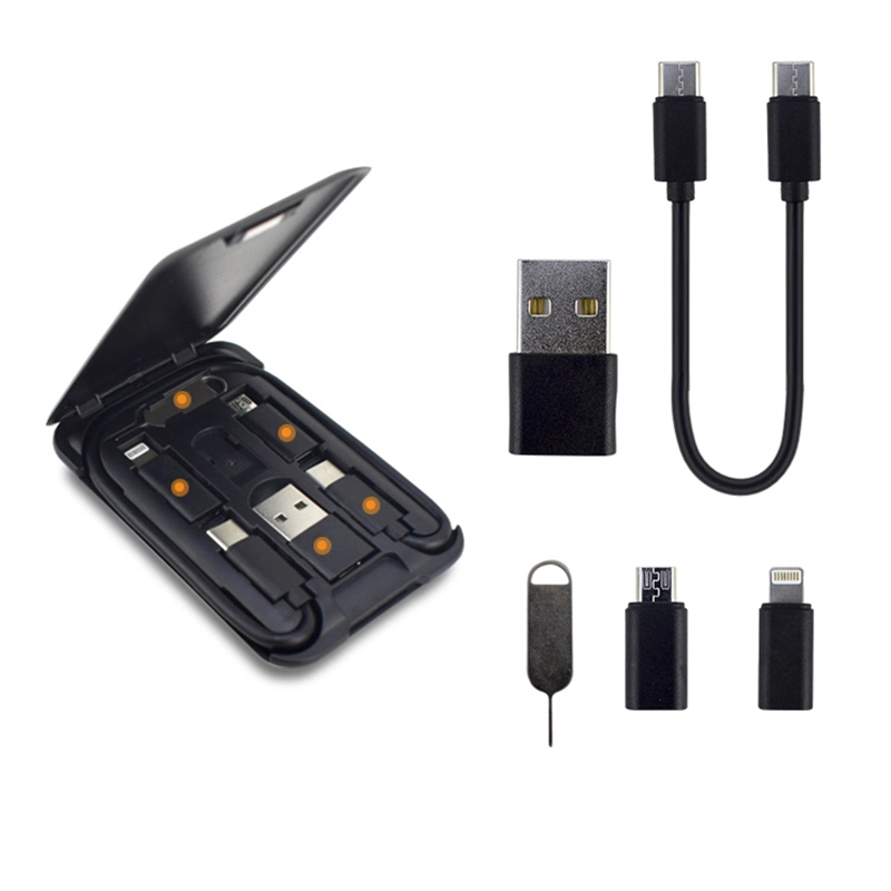 Travel Gift Set Phone Holder 6 in 1 Charging Cable Box Set Type C Lightning