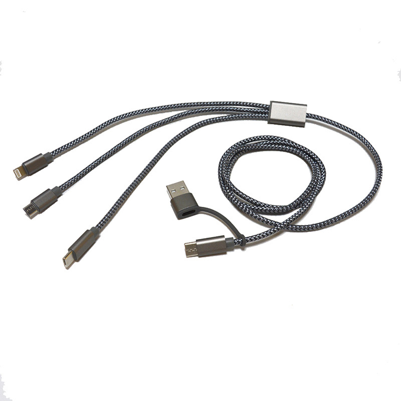 1m Aluminum 3 in 1 USB Braided Charging Cord with USB Adapter