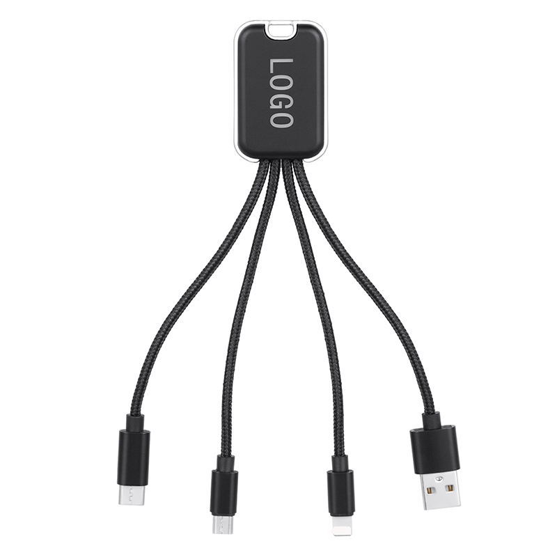 LED Ligt up LOGO Nylon braided 4 in 1 charging cable