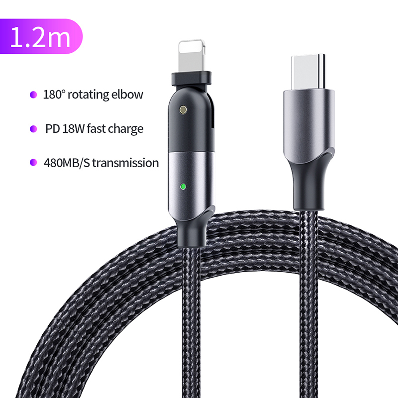 180 degree 2.4A 18W Type C to Lightning Durable Nylon Braided Data Cable