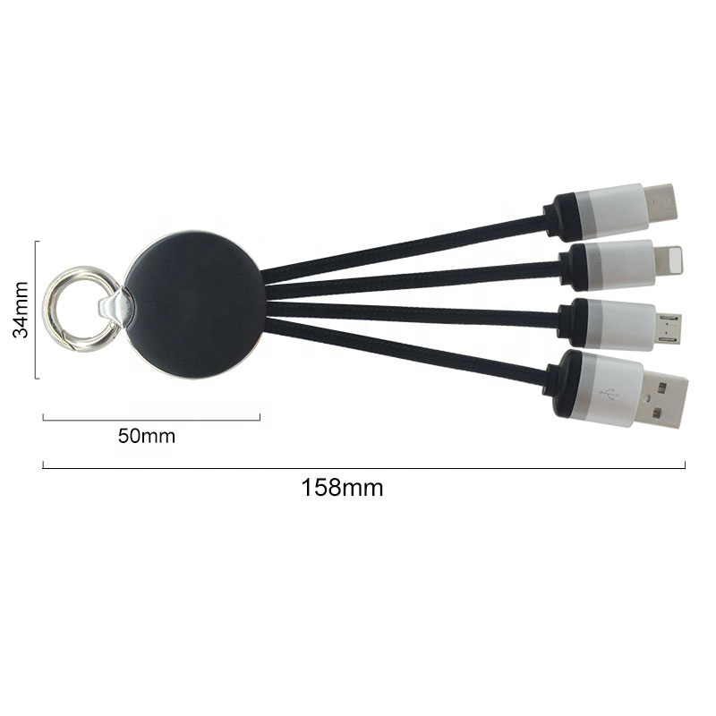 Most Popular 4 In 1 Keychain USB Charging Cable With Led Light